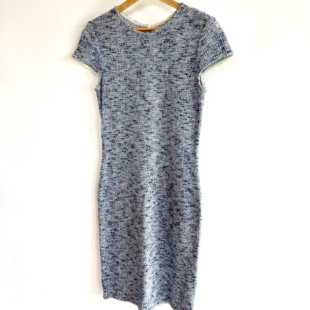 St. John Stretch Soft Boucle Knit Cap Sleeve Midi Dress SZ 6 Blue